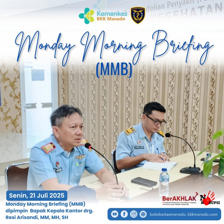 Monday Morning Briefing (MBB) dipimpin langsung oleh Bapak Kepala Kantor drg. Resi Arisandi,MM, MH, SH, MBB diikuti oleh seluruh ASN, PPNPN & Tenaga Ahli Daya untuk mengkoordinasikan seluruh program dan rencana kegiatan seminggu kedepan